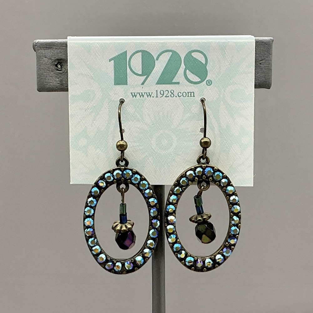 1928 Earrings Oval Dangle Beaded Crystal Multicolor Boho Jewelry Statement 2"